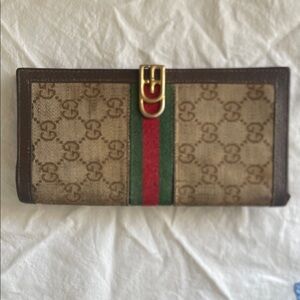 PROJECT Gucci Brown GG Canvas Continental Wallet with Green-Red Web Stripe
